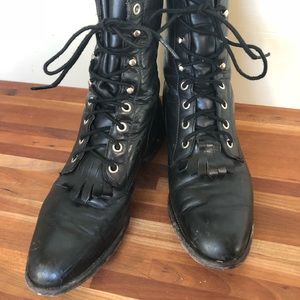 Justin black leather lace up ankle boots